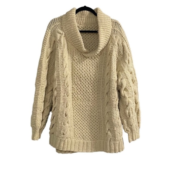 HAND KNIT Wool Chunky Knit Oversized Pullover Sweater Cream XL / XXL - Picture 3 of 8